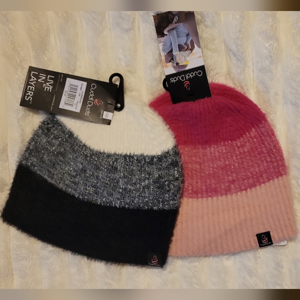 Cuddl Duds Beanie Set, OS, Black, Grey, White And Pink Hombre